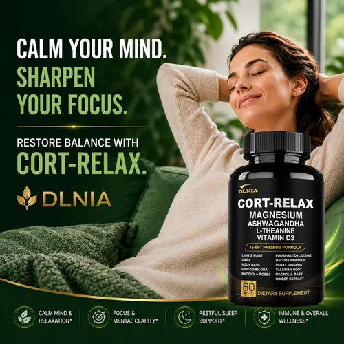 Vista 5 de Suplementos de cortisol súper calmados para mujeres y hombres con glicinato de magnesio, Ashwagandha, L-teanina, fosfatidilserina, ginkgo y melena