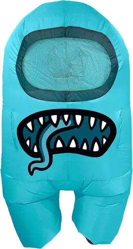 Vista 2 de Party City Disfraz inflable de impostor cian para niños, tamaño estándar de hasta 4 pies y 9 pulgadas, talla única para la mayoría, Among Us