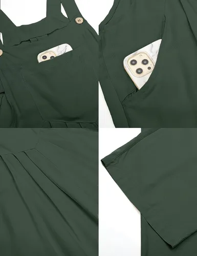 Vista 5 de luvamia Overol para mujer, casual, holgado, pierna ancha, bohemio, con bolsillos, overol con pechera