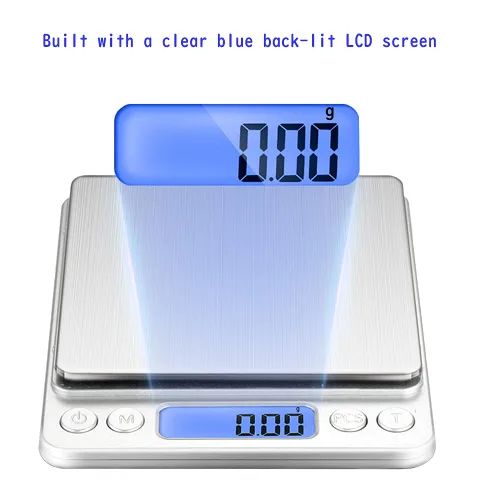 Vista 2 de Báscula digital pequeña, 6.6 lbs/0.00 oz, 6.6 libras, báscula de cocina, báscula de alimentos, con pantalla LCD retroiluminada azul, 6