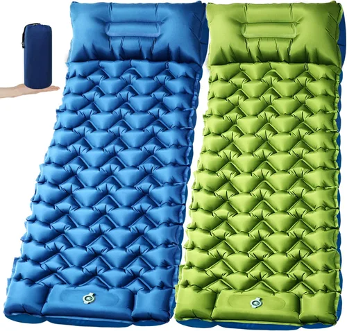 Vista 21 de Colchoneta para dormir, almohadilla de dormir compacta para acampar con almohada bomba de pie integrada, colchoneta inflable para viajes