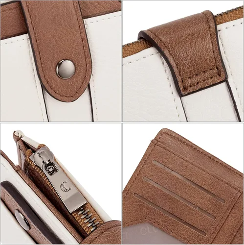 Vista 5 de CLUCI Cartera pequeña para mujer, de cuero, plegable, multitarjeta, organizador de diseñador, moneda con cremallera y ventana de identificación