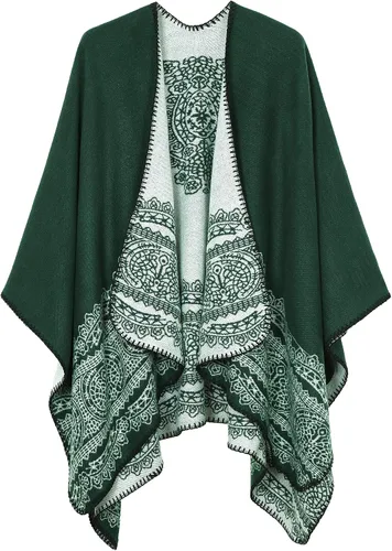 Vista 30 de Chales cálidos para mujer, cárdigan con frente abierto, estilo vintage, poncho