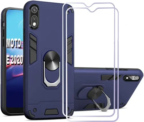 Vista 11 de Moto E 2020, Moto e xt2052dl - Funda para teléfono, protector de pantalla [2 unidades] Anillo de metal giratorio de 360 grados delgado, absorción