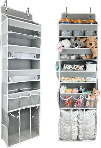 Vista 7 de Organizador de almacenamiento para colgar en puerta, con 3 compartimentos, 1 organizador de pañales para bebé móvil, 1 organizador de almacenamiento