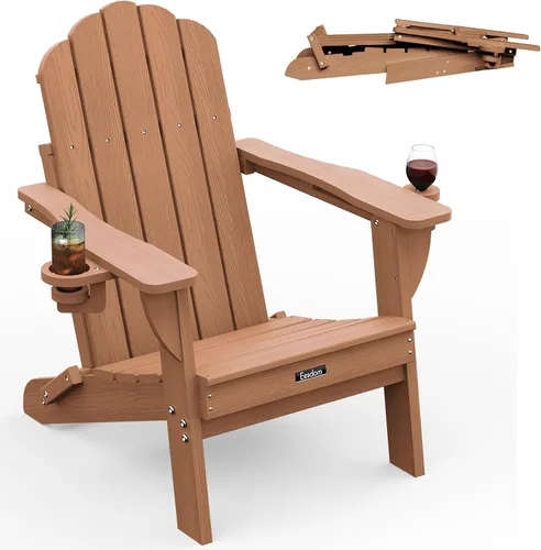 Vista 57 de Silla Adirondack plegable, silla Adirondack de HDPE con 2 soportes para tazas, sillas para fogatas al aire libre de fácil montaje para patio