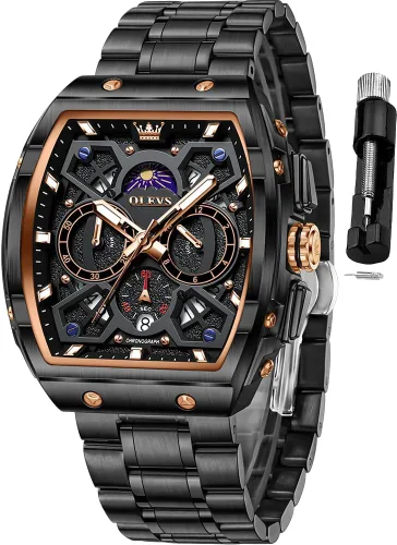 Vista 17 de OLEVS Men Watches Business Dress Chronograph Big Square Quartz Analog Male Watch Silicone Strap Waterproof Date Gift Mens Wrsit Watch Silver