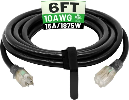 Vista 9 de POWGRN Cable de extensión para exteriores de 50 pies, 10 AWG, impermeable Negro