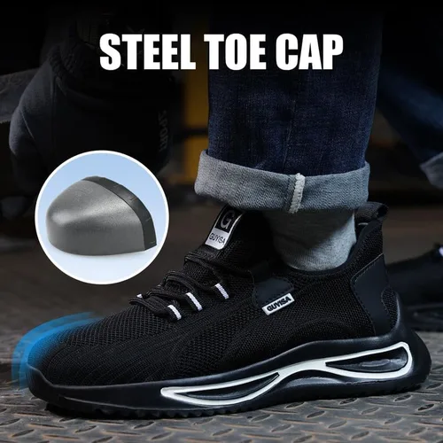 Vista 2 de GLANOUDUN Zapatos de punta de acero para hombres y mujeres, zapatos de trabajo transpirables para hombres, zapatos de trabajo ligeros con punta