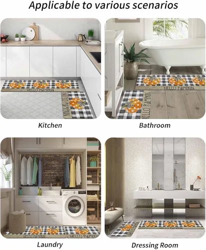 Vista 6 de Tapete de baño con diseño de calabaza a cuadros para bañera, antideslizante, de secado rápido y absorbente, con tierra de diatomeas, para fregadero