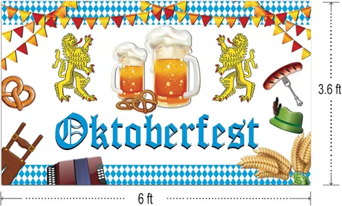 Vista 3 de Hrystarad Pancarta de fondo de Oktoberfest de 6 x 3.6 pies para decoración de festivales de cerveza alemana bávara