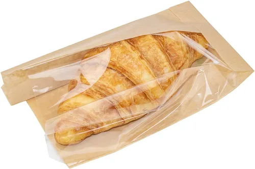 Vista 10 de Bag Tek Bolsa de pan rectangular de papel kraft pequeña - con ventana lateral - 4 3/4" x 2 3/4" x 8 1/2" - Caja de 100 unidades - Restaurantware