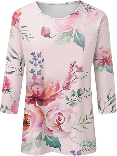 Vista 2 de Camisetas personalizadas para mujer, a la moda, casual, de séptima manga, estampada, cuello redondo, camiseta