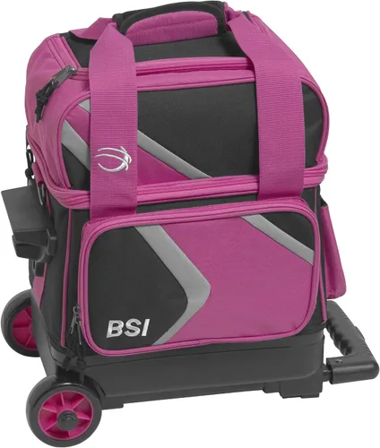 Vista 20 de BSI Dash Roller Bowling Bag with Smooth Rolling Wheels, Padded Ball Compartment, Retractable Locking Handle, & Shoe Pocket Negro/Azul/Gris
