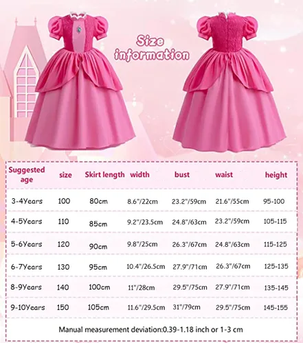 Vista 4 de Disfraz de princesa melocotón para niñas, vestido de princesa melocotón para Halloween, disfraz de cosplay con accesorios
