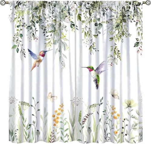 Vista 30 de Cortinas opacas de flores de colibrí, para dormitorio y sala de estar, diseño estético rústico y moderno, juego de 2 paneles, 42 x 45 pulgadas