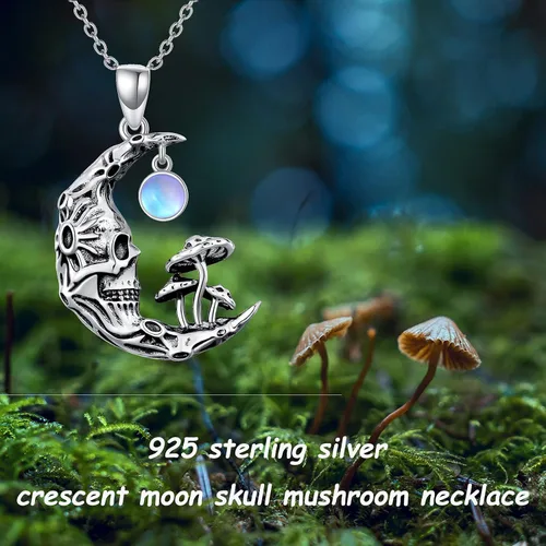 Vista 5 de SLIACETE Skull Pendant Necklace 925 Sterling Silver with BirthstonesSynthetic Moonstone100 Languages Stone Gothic Jewelry Halloween Gifts for Women