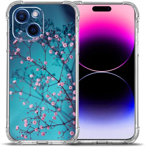 Vista 34 de Funda para iPhone 15 Plus, hermosa protección contra caídas de flores rosas, a prueba de golpes, funda protectora de cuerpo completo resistente a