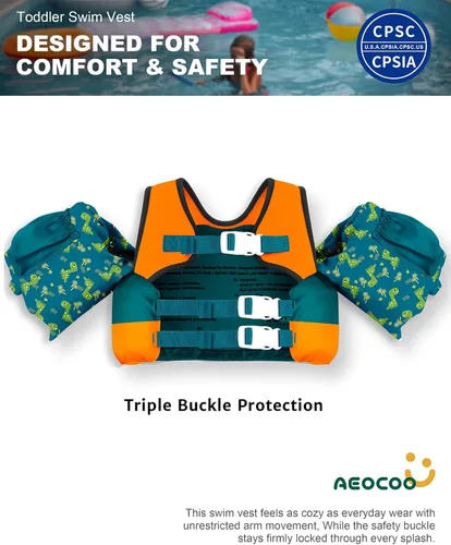Vista 3 de AEOCOO Flotador Saltador de Charco 20-30-50-60-70 Libras, Chaleco de Natación para Niños Pequeños de 1-3-5-6-9 Años, Flotadores de Piscina