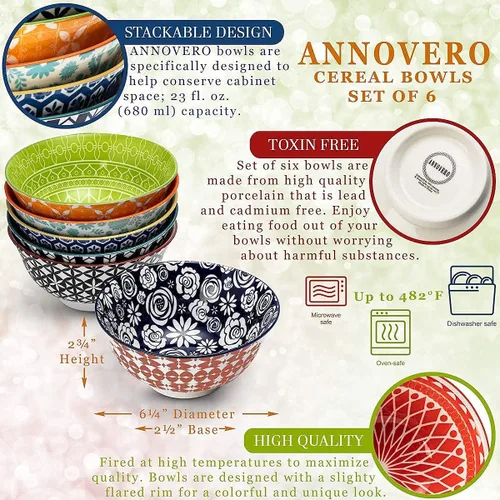 Vista 6 de Annovero Tazas, cuencos de cereales y postres, platos de ensalada y cena Platos de cocina para servir Aptos para microondas Vajilla
