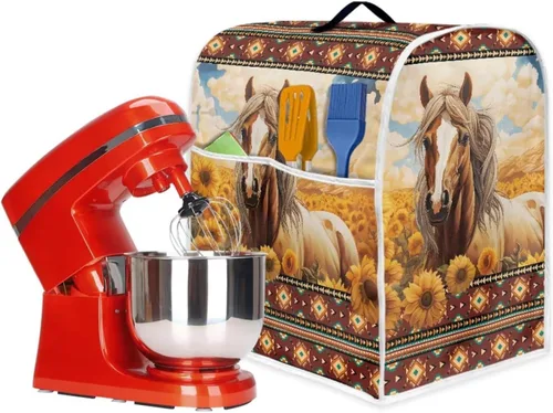 Vista 6 de Funda para batidora de pie de caballo occidental de girasol compatible con cabezal inclinable KitchenAid de 4.5 a 5 cuartos de galón, cubierta