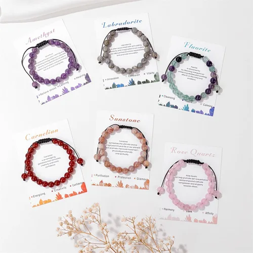 Vista 5 de Pulsera de cristal curativo para mujer de 0.315 in, pulsera de cuentas de cristal natural ajustable hecha a mano, joyería curativa, regalo