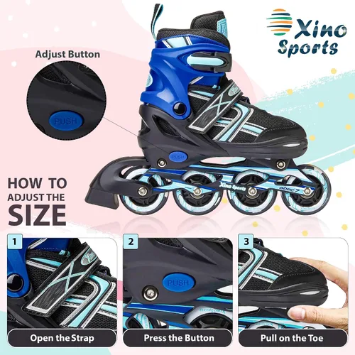 Vista 3 de Xino Sports Patines en línea para niños y niñas – Patines ajustables con ruedas iluminadas LED – Patines juveniles para interiores y exteriores