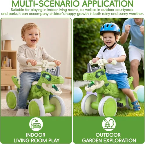 Vista 5 de Bicicleta de equilibrio de dinosaurio para niños de 1 a 3 años, scooter sin