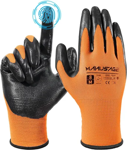 Vista 33 de MANUSAGE Guantes de trabajo de seguridad - Guante protector para hombres y mujeres - Protección de mano ultradelgada - Para construcción Negro