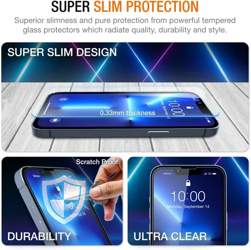 Vista 3 de Trianium Protector de pantalla de vidrio templado compatible con iPhone 13 Pro Max (2021), paquete de 3 películas de vidrio HD 9H