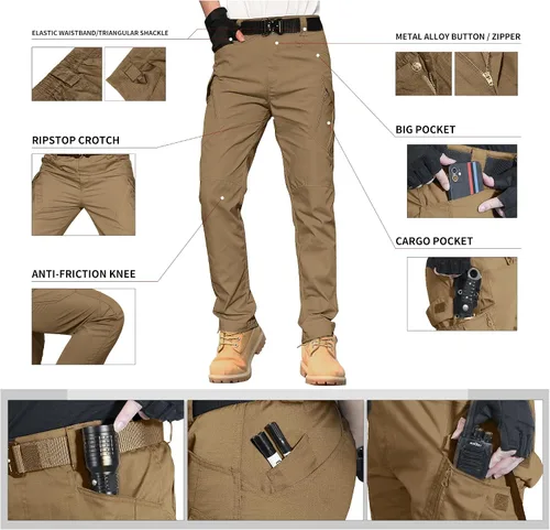 Vista 6 de solo soplo Men's Work Tactical Pants Water Repellent Lightweight Cargo Trousers Casual