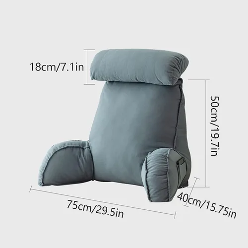 Vista 3 de Almohada de lectura con reposabrazos, almohada de apoyo para el respaldo, cojín de apoyo lumbar, con soporte para el cuello, con bolsillo, para Gris