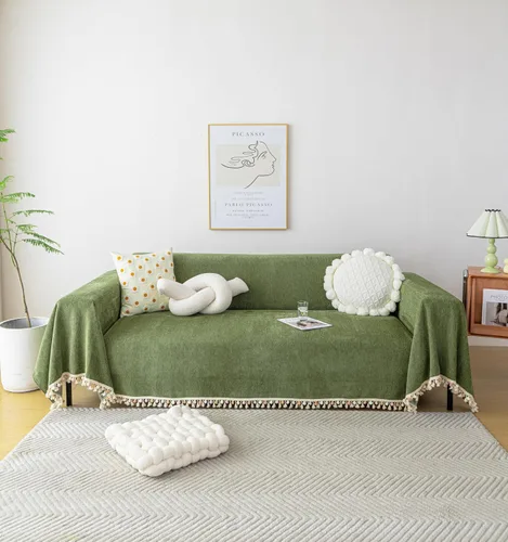 Vista 58 de HANDONTIME Fundas de Sofá Sillón Funda de Sofá Boho para Perros Caqui Funda de Sofá con Borlas Silla Reclinable Funda de Futón Lavable 1 Cojín Sofá