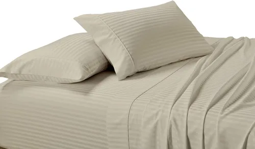 Vista 7 de sheetsnthings Juego de 2 fundas de almohada estándar de 300 hilos beige a rayas, tamaño Queen