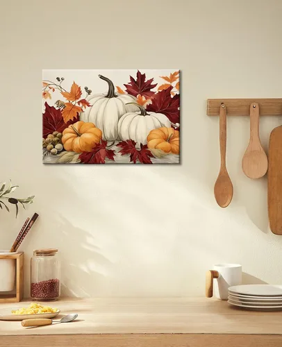 Vista 2 de GLOKAKA Estampado de calabaza, impresiones de otoño, decoración de fiesta de otoño, decoración de hojas de pared de otoño, decoración de Halloween