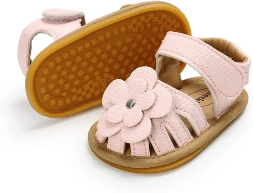 Vista 187 de Meckior Sandalias de verano con punta abierta y suave de piel sintética para bebés y niñas pequeñas