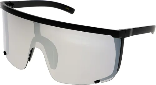 Vista 9 de Gafas de sol impecables unisex de gran tamaño con lentes espejadas, montura negra mate Espejo púrpura