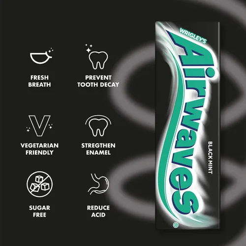 Vista 4 de Wrigley Airwaves - Goma de mascar sin azúcar, mentol, menta negra, 10 bolitas (paquete de 30)
