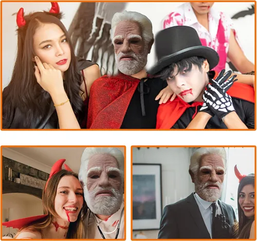 Vista 4 de Máscara de anciano de Halloween, máscara realista de látex de pelo blanco, máscara de anciano, máscara de anciano, cubierta de cabeza completa