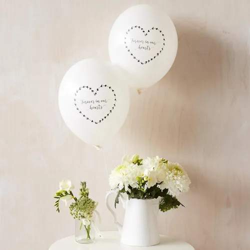Vista 3 de ANGEL & DOVE 25 globos funerarios blancos "Forever In Our Hearts" biodegradables, para conmemoración, celebración de la vida