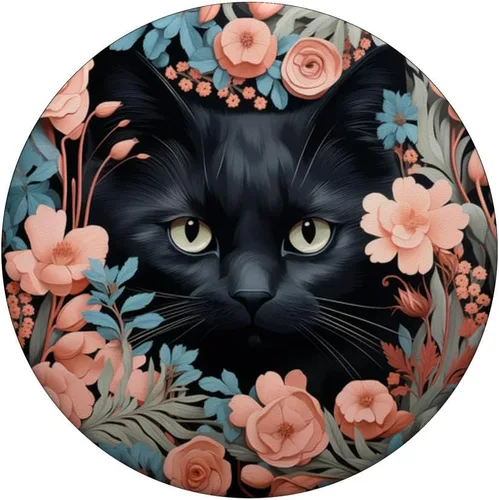 Vista 3 de Lindo gato negro escondido en rosa pastel flores estéticas PopSockets estándar PopGrip