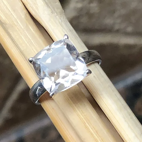 Vista 6 de Anillo de plata esterlina 925 maciza de cuarzo blanco de 2.5 quilates natural tamaño 6, 7, 8, 9