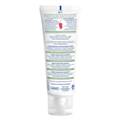 Vista 4 de Mustela Crema hidratante calmante para bebés, hidratante facial para pieles muy sensibles, con aguacate natural y bayas de Schizandra, sin