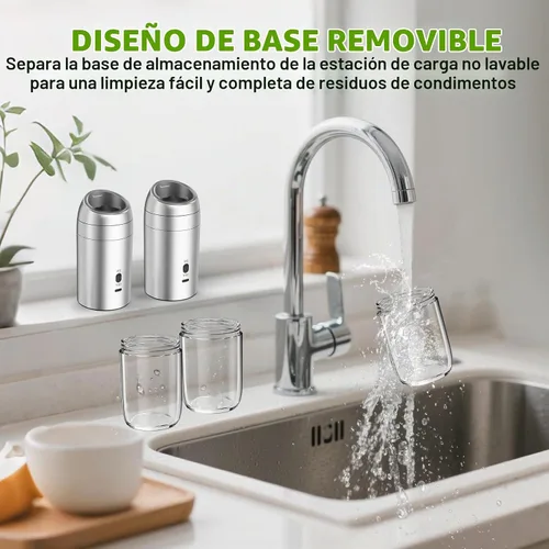 Vista 8 de Juego de Molinillo de Sal y Pimienta de Gravedad, Molinillo Eléctrico de Sal y Pimienta, Molinillo de Pimienta Recargable con Grosor Ajustable y Luz