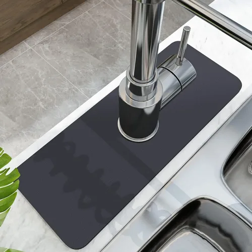 Vista 2 de Tapete absorbente de grifo, protector contra salpicaduras para grifo de fregadero de cocina, atrapa goteo de grifo de microfibra para encimeras