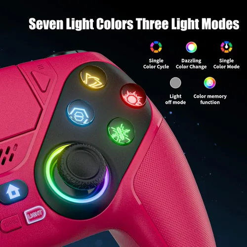 Vista 4 de Nonbliep LED for PS5 Controller, for PS5 Slim/Pro/PC, Wireless Controller with 9 Colors RGB Light/Dual Vibration/Turbo/3.5mm Audio