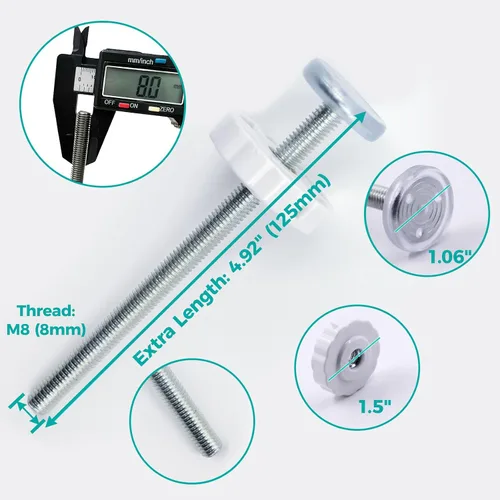 Vista 3 de Kit extensor de puerta para bebé, 4 tazas, 4 varillas de husillo M8x125mm, color blanco 3.15-inch PP/TPE baby gate wall protectors; steel cores