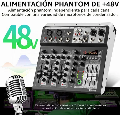 Vista 6 de XTUGA KP4 Mezclador de audio de 4 canales con Bluetooth, controlador de tablero de sonido DJ