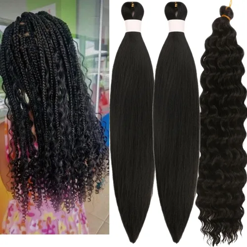 Vista 103 de Cabello trenzado para niños preestirado de 16 pulgadas, color negro para niños, trenzas sin nudos