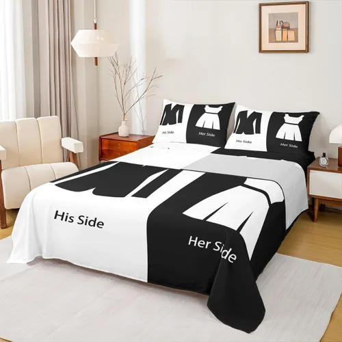 Vista 10 de Dog Side My Side - Juego de sábanas de tamaño Queen, color negro y blanco, sábana bajera ajustable para mujeres y hombres, sábanas románticas